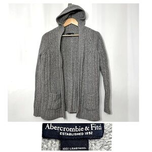 Abercrombie & Fitch Hooded 100% Lambswool Y2K Cardigan Knit Sweater Cable Knit M